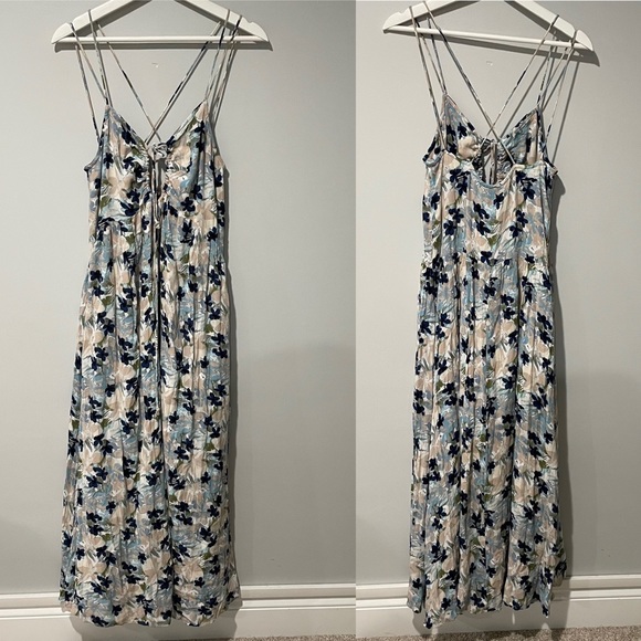 Free People Mulberry Floral Maxi Dress Strappy Front Cutout Medium - Picture 2 of 6
